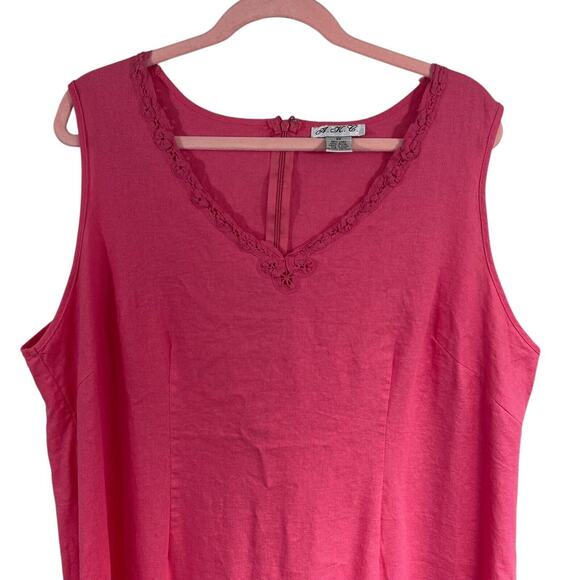 VTG Linen Maxi Sundress Women Sz 2X Pink Coquette Beach Cottage Boho Resort Cool - Picture 2 of 4